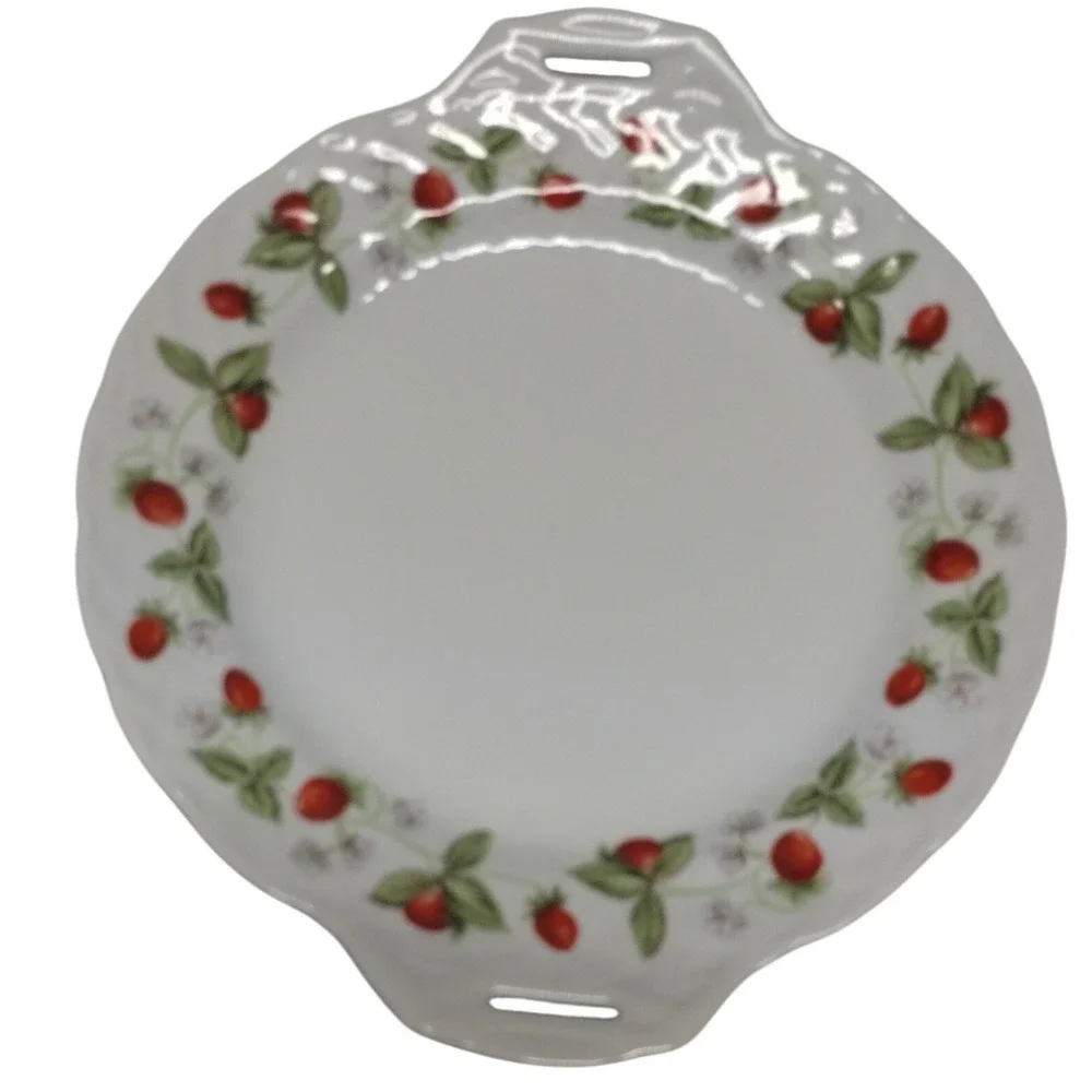 Bernardaud Limoges Fraises Strawberry Handled Cake Plate‎ French Porcelain